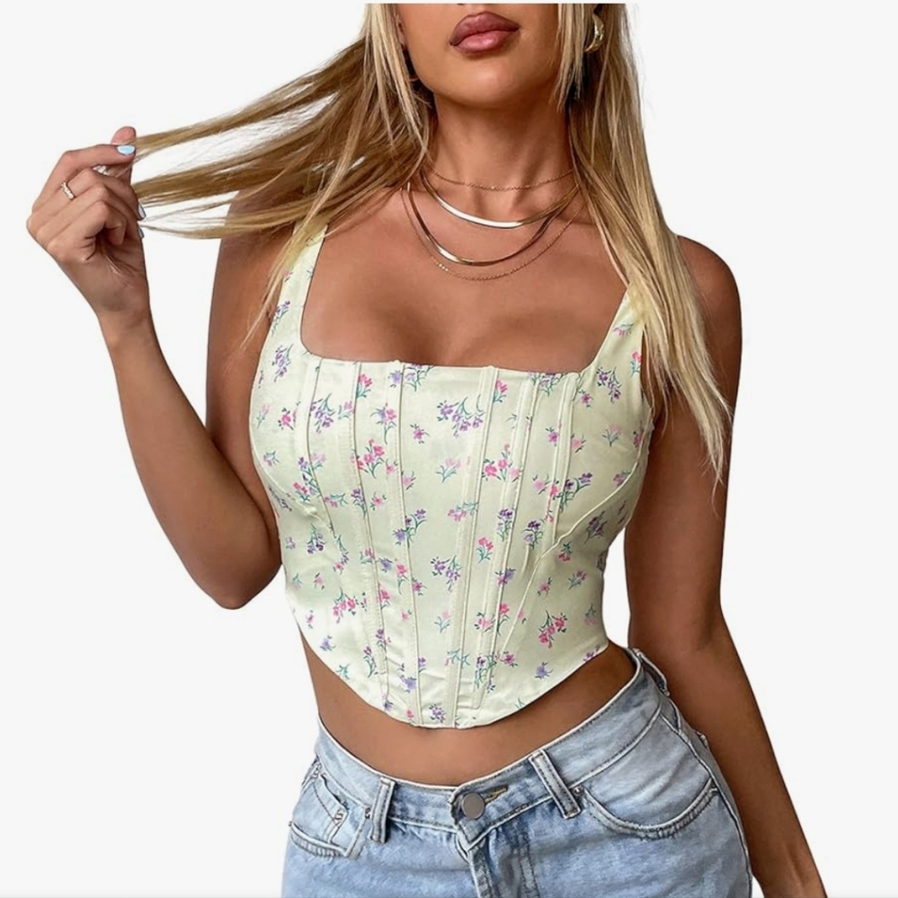 Women's Sexy Floral Corset Crop Top Boned Bustier Bodyshape